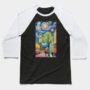 Starry Night Symphony: Van Gogh Inspired Cityscape Baseball T-Shirt